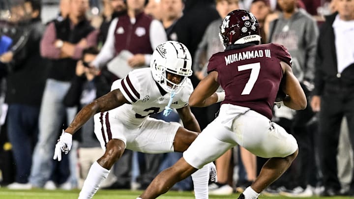 Nov 11, 2023; College Station, Texas, USA; Mississippi State Bulldogs cornerback Decamerion
