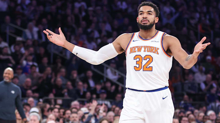 Nov 12, 2025; New York, New York, USA; New York Knicks center Karl-Anthony Towns (32) gestures after scoring in the first quarter against the Orlando Magic at Madison Square Garden. Mandatory Credit: Wendell Cruz-Imagn Images Nov 12, 2025; New York, New York, USA; New York Knicks center Karl-Anthony Towns (32) gestures after scoring in the first quarter against the Orlando Magic at Madison Square Garden. Mandatory Credit: Wendell Cruz-Imagn Images