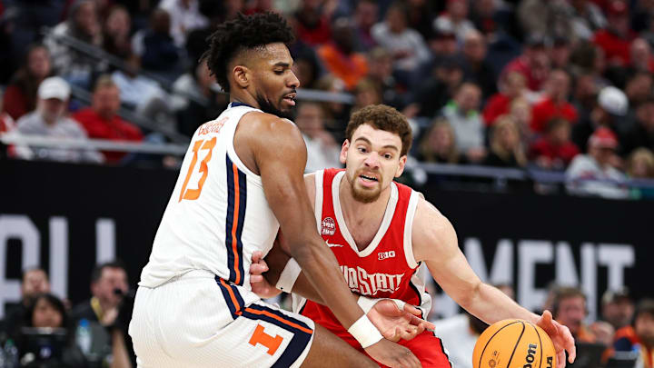 Mar 15, 2024; Minneapolis, MN, USA; Ohio State Buckeyes forward Jamison Battle (10) works around
