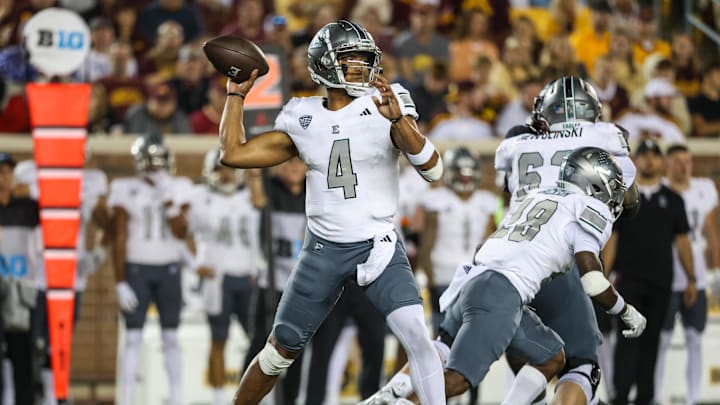 Sep 9, 2023; Minneapolis, Minnesota, USA; Eastern Michigan Eagles quarterback Austin Smith (4)