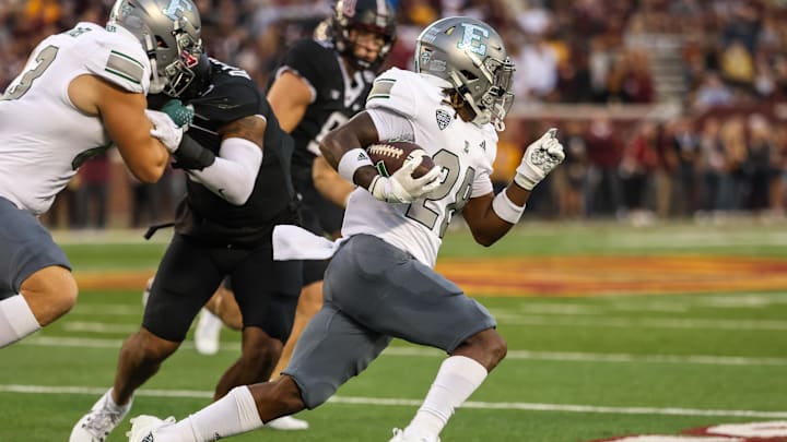 Sep 9, 2023; Minneapolis, Minnesota, USA; Eastern Michigan Eagles running back Jaylon Jackson (28)