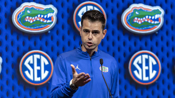 Oct 15, 2024; Birmingham, AL, USA; Florida Gators head coach Todd Golden talks with the media during SEC Media Days at Grand Bohemian Hotel. Mandatory Credit: Vasha Hunt-Imagn Images Oct 15, 2024; Birmingham, AL, USA; Florida Gators head coach Todd Golden talks with the media during SEC Media Days at Grand Bohemian Hotel. Mandatory Credit: Vasha Hunt-Imagn Images