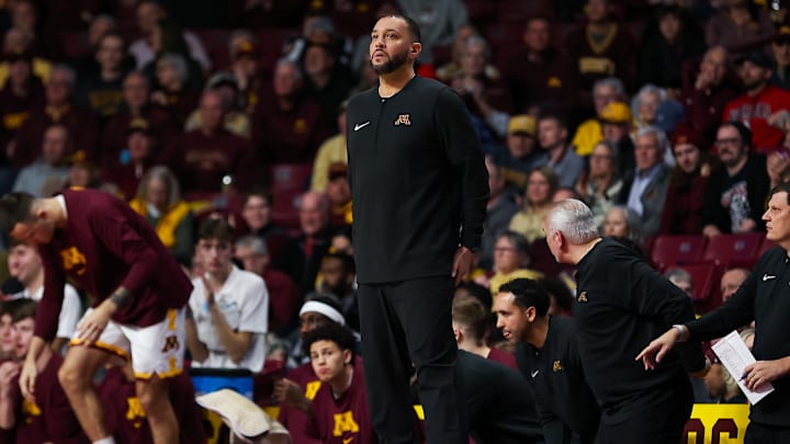 Dec 6, 2023; Minneapolis, Minnesota, USA; Minnesota Golden Gophers head coach Ben Johnson looks on during the first half against the Nebraska Cornhuskers at Williams Arena. Mandatory Credit: Matt Krohn-Imagn Images Dec 6, 2023; Minneapolis, Minnesota, USA; Minnesota Golden Gophers head coach Ben Johnson looks on during the first half against the Nebraska Cornhuskers at Williams Arena. Mandatory Credit: Matt Krohn-Imagn Images
