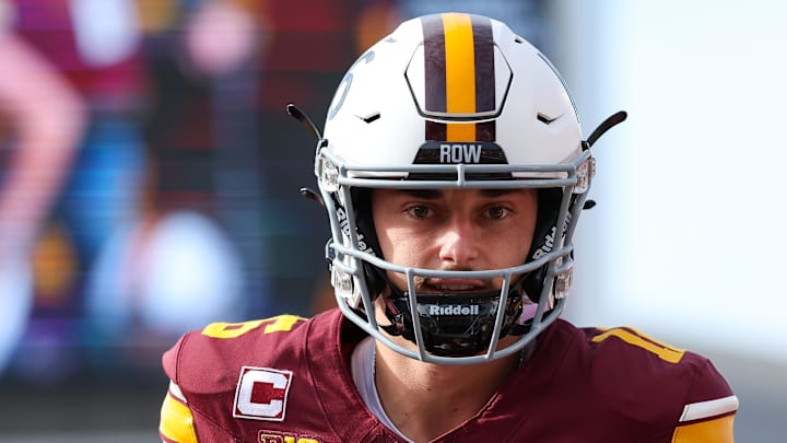 Oct 26, 2024; Minneapolis, Minnesota, USA; Minnesota Golden Gophers quarterback Max Brosmer (16) warms up before the game against the Maryland Terrapins at Huntington Bank Stadium. Mandatory Credit: Matt Krohn-Imagn Images Oct 26, 2024; Minneapolis, Minnesota, USA; Minnesota Golden Gophers quarterback Max Brosmer (16) warms up before the game against the Maryland Terrapins at Huntington Bank Stadium. Mandatory Credit: Matt Krohn-Imagn Images