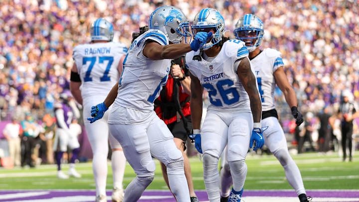 Detroit Lions wide receiver Kalif Raymond (11) celebrates his touchdown. Detroit Lions wide receiver Kalif Raymond (11) celebrates his touchdown.