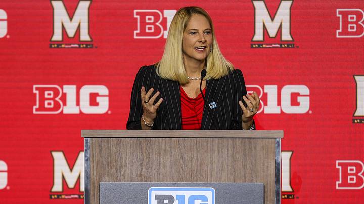 Oct 9, 2023; Minneapolis, MN, USA; Maryland Terrapins head coach Brenda Frese speaks to the media at the Big Ten Basketball Media Days at Target Center. Mandatory Credit: Matt Krohn-Imagn Images Oct 9, 2023; Minneapolis, MN, USA; Maryland Terrapins head coach Brenda Frese speaks to the media at the Big Ten Basketball Media Days at Target Center. Mandatory Credit: Matt Krohn-Imagn Images