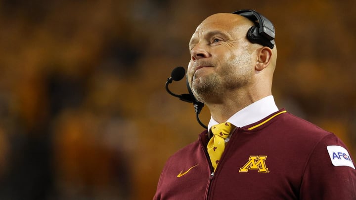 Minnesota Golden Gophers coach P.J. Fleck looks on during the second half against North Carolina Minnesota Golden Gophers coach P.J. Fleck looks on during the second half against North Carolina