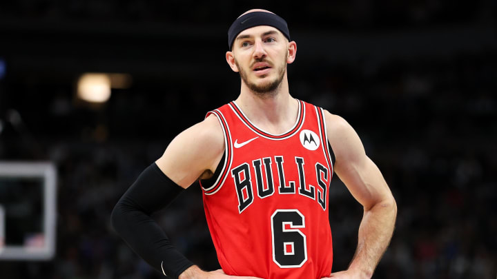 Mar 31, 2024; Minneapolis, Minnesota, USA; Chicago Bulls guard Alex Caruso (6) looks on during the first half against the Minnesota Timberwolves at Target Center. Mandatory Credit: Matt Krohn-USA TODAY Sports