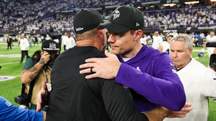 Dec 24, 2023; Minneapolis, Minnesota, USA; Detroit Lions head coach Dan Campbell and Minnesota Vikings head coach Kevin O'Connell shake hands after the game at U.S. Bank Stadium. With the win the Detroit Lions clinched the NFC North. Mandatory Credit: Matt Krohn-Imagn Images Dec 24, 2023; Minneapolis, Minnesota, USA; Detroit Lions head coach Dan Campbell and Minnesota Vikings head coach Kevin O'Connell shake hands after the game at U.S. Bank Stadium. With the win the Detroit Lions clinched the NFC North. Mandatory Credit: Matt Krohn-Imagn Images
