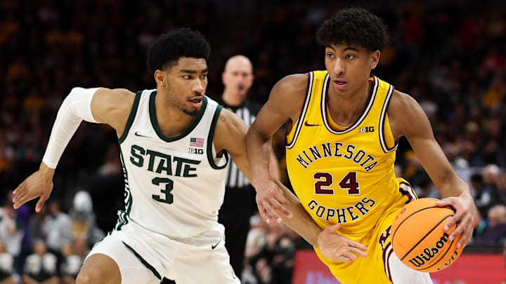 Mar 14, 2024; Minneapolis, MN, USA; Minnesota Golden Gophers guard Cam Christie (24) works around