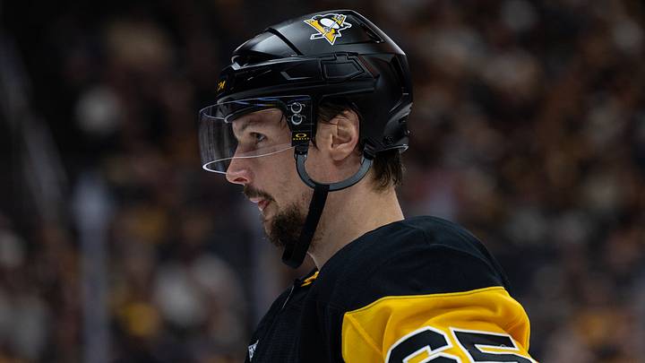 Pittsburgh Penguins defenseman Erik Karlsson (65) looks on against the Florida Panthers during the second period at PPG Paints Arena. Mandatory Credit: Mark Alberti-Imagn Images Pittsburgh Penguins defenseman Erik Karlsson (65) looks on against the Florida Panthers during the second period at PPG Paints Arena. Mandatory Credit: Mark Alberti-Imagn Images