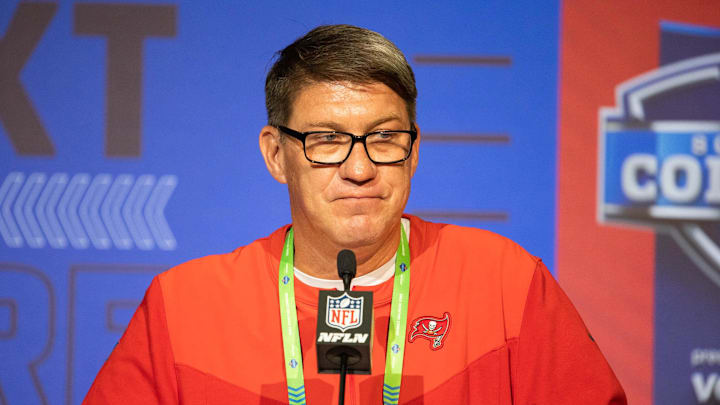 Mar 1, 2022; Indianapolis, IN, USA; Tampa Bay Buccaneers general manager Jason Licht talks to the media during the 2022 NFL Combine. Mandatory Credit: Trevor Ruszkowski-Imagn Images Mar 1, 2022; Indianapolis, IN, USA; Tampa Bay Buccaneers general manager Jason Licht talks to the media during the 2022 NFL Combine. Mandatory Credit: Trevor Ruszkowski-Imagn Images
