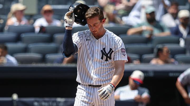 Jul 4, 2026; Bronx, New York, USA; New York Yankees third baseman Ryan McMahon (19) reacts after striking out to end the second inning against the Minnesota Twins at Yankee Stadium. Mandatory Credit: Wendell Cruz-Imagn Images Jul 4, 2026; Bronx, New York, USA; New York Yankees third baseman Ryan McMahon (19) reacts after striking out to end the second inning against the Minnesota Twins at Yankee Stadium. Mandatory Credit: Wendell Cruz-Imagn Images