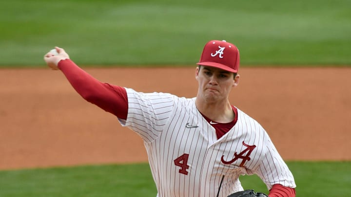 Alabama pitcher Riley Quick went three innings and allowed two hits with five strikeouts in the Crimson Tide's 19-3 win over Bradley on Saturday.