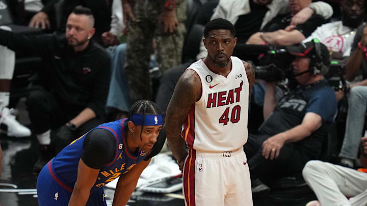 Jun 7, 2023; Miami, Florida, USA; Miami Heat forward Udonis Haslem (40) during the fourth quarter of the 2023 NBA Finals-Jim Rassol/USA TODAY Sports