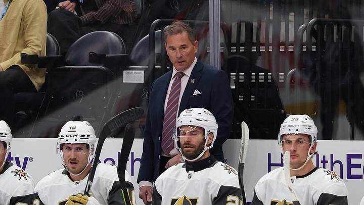 Nov 20, 2025; Salt Lake City, Utah, USA; Vegas Golden Knights head coach Bruce Cassidy watches play against the Utah Mammoth during the third period at Delta Center. Mandatory Credit: Rob Gray-Imagn Images Nov 20, 2025; Salt Lake City, Utah, USA; Vegas Golden Knights head coach Bruce Cassidy watches play against the Utah Mammoth during the third period at Delta Center. Mandatory Credit: Rob Gray-Imagn Images