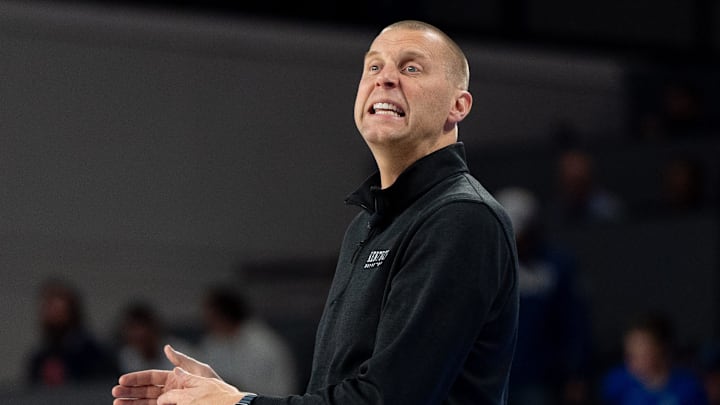 Kentucky Wildcats head coach Mark Pope calls out to the team during the Kentucky Blue-White preseason event on Friday, Oct. 18, 2024 at the Memorial Coliseum.