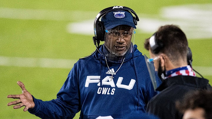Florida Atlantic coach Willie Taggart coaches against Memphis in the Montgomery Bowl held at Cramton Bowl in Montgomery, Ala., on Wednesday December 23, 2020.