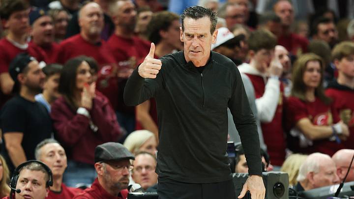 May 23, 2026; Cleveland, Ohio, USA; Cleveland Cavaliers head coach Kenny Atkinson reacts in the second quarter against the New York Knicks during game three of the eastern conference finals for the 2026 NBA playoffs at Rocket Arena. Mandatory Credit: Scott Galvin-Imagn Images May 23, 2026; Cleveland, Ohio, USA; Cleveland Cavaliers head coach Kenny Atkinson reacts in the second quarter against the New York Knicks during game three of the eastern conference finals for the 2026 NBA playoffs at Rocket Arena. Mandatory Credit: Scott Galvin-Imagn Images