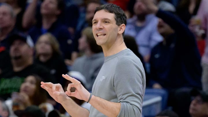 Mar 26, 2024; New Orleans, Louisiana, USA; Oklahoma City Thunder head coach Mark Daigneault reacts Mar 26, 2024; New Orleans, Louisiana, USA; Oklahoma City Thunder head coach Mark Daigneault reacts