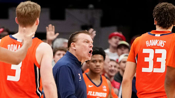 Feb 1, 2024; Columbus, Ohio, USA; Illinois Fighting Illini head coach Brad Underwood yells at