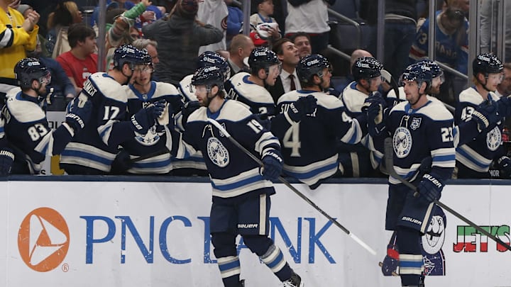 Mar 19, 2026; Columbus, Ohio, USA; Columbus Blue Jackets center Adam Fantilli (19) celebrates his goal against the New York Rangers during the third period at Nationwide Arena. Mandatory Credit: Russell LaBounty-Imagn Images Mar 19, 2026; Columbus, Ohio, USA; Columbus Blue Jackets center Adam Fantilli (19) celebrates his goal against the New York Rangers during the third period at Nationwide Arena. Mandatory Credit: Russell LaBounty-Imagn Images