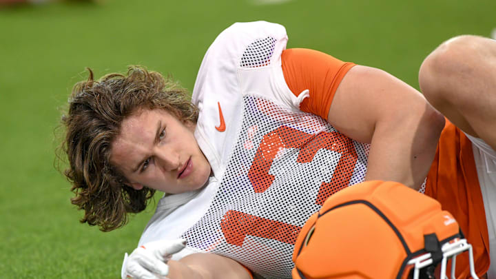 Clemson defensive end Will Heldt (13) during the football practice at the Allen N. Reeves Football Complex at Clemson University in Clemson, S.C. Wednesday, March 5, 2025.