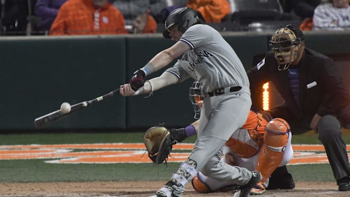 South Carolina senior Talmadge LeCroy (5) bats against Clemson during the top of the third inning at Doug Kingsmore Stadium in Clemson, S.C. Friday, February 28, 2025.