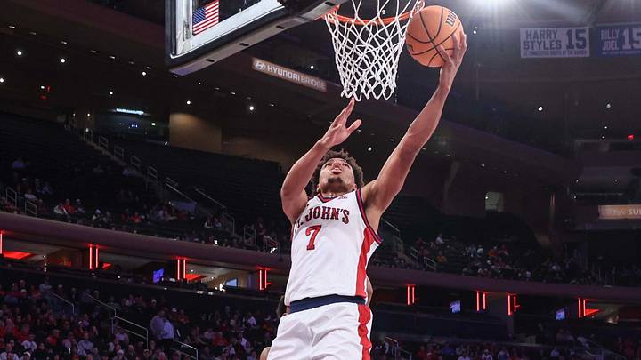Oct 25, 2026; New York, NY, USA; St. John's Red Storm forward Keyshawn Hall (7) drives to the basket in the second half against the Texas Longhorns at Madison Square Garden. Mandatory Credit: Wendell Cruz-Imagn Images Oct 25, 2026; New York, NY, USA; St. John's Red Storm forward Keyshawn Hall (7) drives to the basket in the second half against the Texas Longhorns at Madison Square Garden. Mandatory Credit: Wendell Cruz-Imagn Images