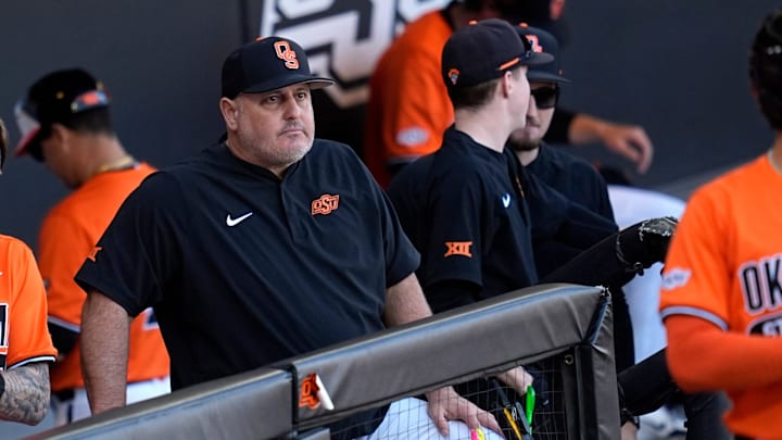Oklahoma State head baseball coach Josh Holliday is pictured during the college baseball game between the Oklahoma State University Cowboys and the UT Arlington at O'Brate Stadium in Stillwater, Okla., Sunday, Feb., 23, 2025. Oklahoma State head baseball coach Josh Holliday is pictured during the college baseball game between the Oklahoma State University Cowboys and the UT Arlington at O'Brate Stadium in Stillwater, Okla., Sunday, Feb., 23, 2025.
