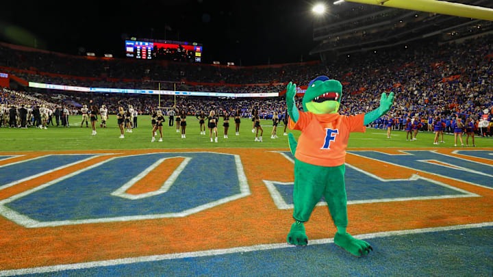 Albert didn’t have much to cheer about this football season but beating Florida State certainly fired him up.
Florida mascot Albert celebrates in the end zone during the second half of an NCAA football game on Nov. 29, 2025, at Steve Spurrier Field at Ben Hill Griffin Stadium in Gainesville, FL. Florida beat Florida State 40-21. Albert didn’t have much to cheer about this football season but beating Florida State certainly fired him up.
Florida mascot Albert celebrates in the end zone during the second half of an NCAA football game on Nov. 29, 2025, at Steve Spurrier Field at Ben Hill Griffin Stadium in Gainesville, FL. Florida beat Florida State 40-21.