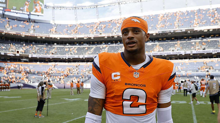 Sep 7, 2025; Denver, Colorado, USA; Denver Broncos cornerback Pat Surtain II (2) reacts after the game at Empower Field at Mile High. Mandatory Credit: Isaiah J. Downing-Imagn Images