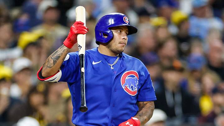 Apr 28, 2026; San Diego, California, USA; Chicago Cubs designated hitter Moises Ballesteros (25) walks to the plate during the fifth inning against the San Diego Padres at Petco Park. Mandatory Credit: David Frerker-Imagn Images