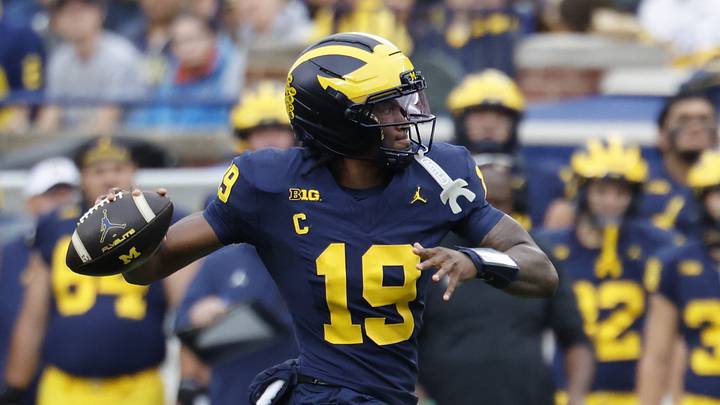 Sep 19, 2026; Ann Arbor, Michigan, USA; Michigan Wolverines quarterback Bryce Underwood (19) looks to pass against the Texas El Paso Miners during the first quarter at Michigan Stadium. Mandatory Credit: Rick Osentoski-Imagn Images Sep 19, 2026; Ann Arbor, Michigan, USA; Michigan Wolverines quarterback Bryce Underwood (19) looks to pass against the Texas El Paso Miners during the first quarter at Michigan Stadium. Mandatory Credit: Rick Osentoski-Imagn Images