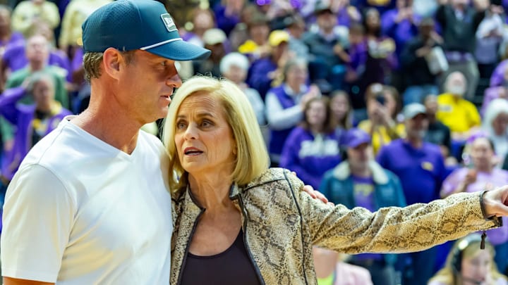 LSU Football coach Lane Kiffin with Women's Basketball coach Kim Mulkey.
