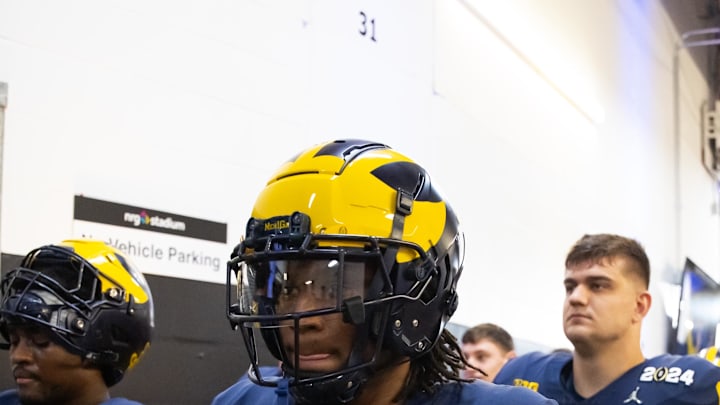Jan 8, 2024; Houston, TX, USA; Michigan Wolverines defensive back Jyaire Hill (20) against the Washington Huskies during the 2024 College Football Playoff national championship game at NRG Stadium. Mandatory Credit: Mark J. Rebilas-USA TODAY Sports