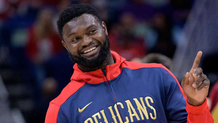 Nov 6, 2024; New Orleans, Louisiana, USA; New Orleans Pelicans forward Zion Williamson (1) smiles before a game against the Cleveland Cavaliers at Smoothie King Center. Mandatory Credit: Matthew Hinton-Imagn Images Nov 6, 2024; New Orleans, Louisiana, USA; New Orleans Pelicans forward Zion Williamson (1) smiles before a game against the Cleveland Cavaliers at Smoothie King Center. Mandatory Credit: Matthew Hinton-Imagn Images