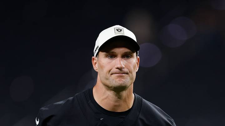 Aug 13, 2026; Paradise, Nevada, USA; Las Vegas Raiders quarterback Kirk Cousins (8) runs off the field at the end of the game against the Arizona Cardinals at Allegiant Stadium. Mandatory Credit: David Brytus-Imagn Images