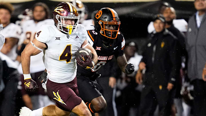 Arizona State running back Cam Skattebo (4) turned in one of the most impressive offensive performances of the season in the Sun Devils win over Oklahoma State.