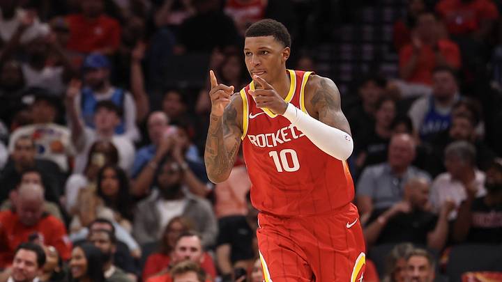 Oct 21, 2026; Houston, Texas, USA; Houston Rockets forward Jabari Smith Jr. (10) reacts after scoring during the fourth quarter against the Dallas Mavericks at Toyota Center. Mandatory Credit: Troy Taormina-Imagn Images Oct 21, 2026; Houston, Texas, USA; Houston Rockets forward Jabari Smith Jr. (10) reacts after scoring during the fourth quarter against the Dallas Mavericks at Toyota Center. Mandatory Credit: Troy Taormina-Imagn Images