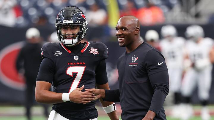 Aug 13, 2026; Houston, Texas, USA; Houston Texans quarterback C.J. Stroud (7) shakes hands with head coach DeMeco Ryans before playing against the Las Vegas Raiders at Reliant Stadium. Mandatory Credit: Thomas Shea-Imagn Images Aug 13, 2026; Houston, Texas, USA; Houston Texans quarterback C.J. Stroud (7) shakes hands with head coach DeMeco Ryans before playing against the Las Vegas Raiders at Reliant Stadium. Mandatory Credit: Thomas Shea-Imagn Images