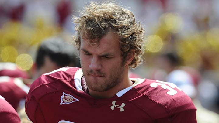Sean Duggan is shown while a linebacker at Boston College in 2012. Sean Duggan is shown while a linebacker at Boston College in 2012.