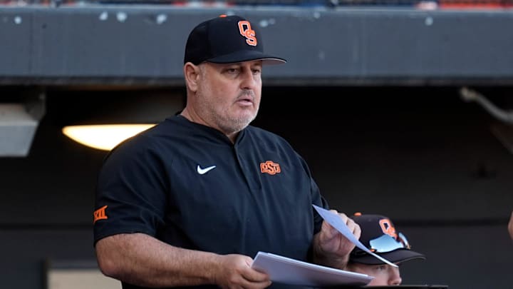 Oklahoma State head baseball coach Josh Holliday is pictured during the college baseball game between the Oklahoma State University Cowboys and the UT Arlington at O'Brate Stadium in Stillwater, Okla., Sunday, Feb., 23, 2025.