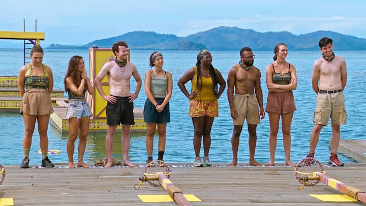 “Huge Dose of Bamboozle” – The fatiguing nature of the game is highlighted as some castaways hit their personal breaking points. Following tribal, one castaway is left visibly shaken after being left out of the vote. Then, an epic blindside takes place at tribal council, leaving some players spinning, on SURVIVOR, Wednesday, Nov. 26 Jeff Probst serves as host and executive producer. Pictured L to R: Sophi Segreti, Savannah Louie, Steven Ramm, Sophi Balerdi, Kristina Mills, Jawann Pitts, Sage “Huge Dose of Bamboozle” – The fatiguing nature of the game is highlighted as some castaways hit their personal breaking points. Following tribal, one castaway is left visibly shaken after being left out of the vote. Then, an epic blindside takes place at tribal council, leaving some players spinning, on SURVIVOR, Wednesday, Nov. 26 Jeff Probst serves as host and executive producer. Pictured L to R: Sophi Segreti, Savannah Louie, Steven Ramm, Sophi Balerdi, Kristina Mills, Jawann Pitts, Sage