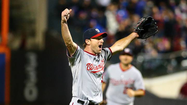 Oct 3, 2015; New York City, NY, USA; Washington Nationals pitcher Max Scherzer (31) reacts after pitching a no hitter against the New York Mets during game two at Citi Field. Mandatory Credit: Andy Marlin-Imagn Images Oct 3, 2015; New York City, NY, USA; Washington Nationals pitcher Max Scherzer (31) reacts after pitching a no hitter against the New York Mets during game two at Citi Field. Mandatory Credit: Andy Marlin-Imagn Images