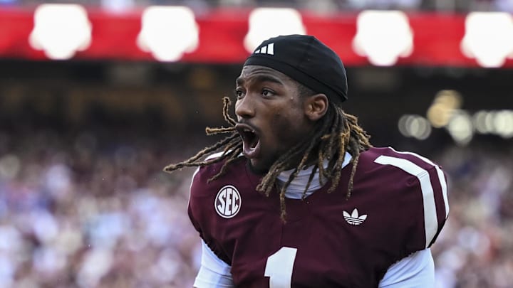 Texas A&M Aggies wide receiver Mario Craver (1) reacts prior to the game against the Florida Gators at Kyle Field. 