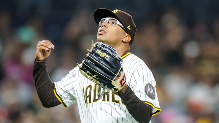 Bradgley Rodriguez (72) celebrates during the seventh inning against the Pittsburgh Pirates at Petco Park. 
