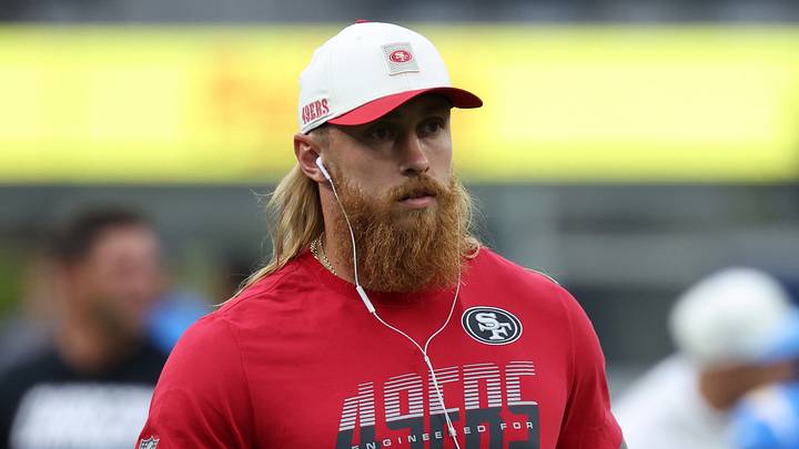 Inglewood, California, USA;  San Francisco 49ers tight end George Kittle (85) on the field prior to the pre-season game against the Los Angeles Chargers at SoFi Stadium. Mandatory Credit: Kiyoshi Mio-Imagn Images