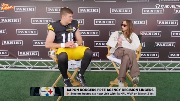 Pittsburgh Steelers quarterback Will Howard speaks to Kay Adams at the NFLPA Rookie Premiere. Pittsburgh Steelers quarterback Will Howard speaks to Kay Adams at the NFLPA Rookie Premiere.