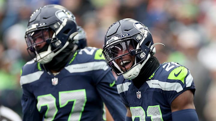 Riq Woolen and Devon Witherspoon of the Seattle Seahawks
